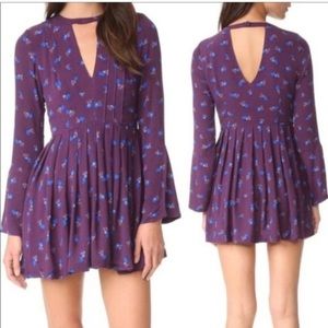 Free People Purple Mini Dress with Blue Floral Pattern